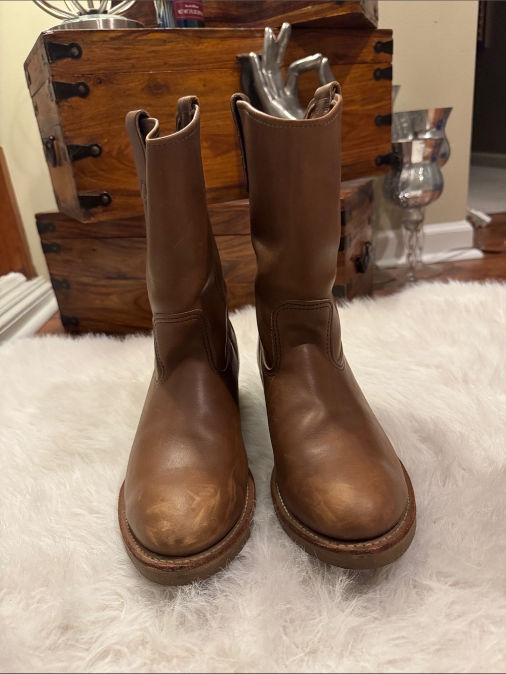 Red Wing Vintage Men's Tan Leather Pull-On  Boots 1187 Made in USA pre-owned.
